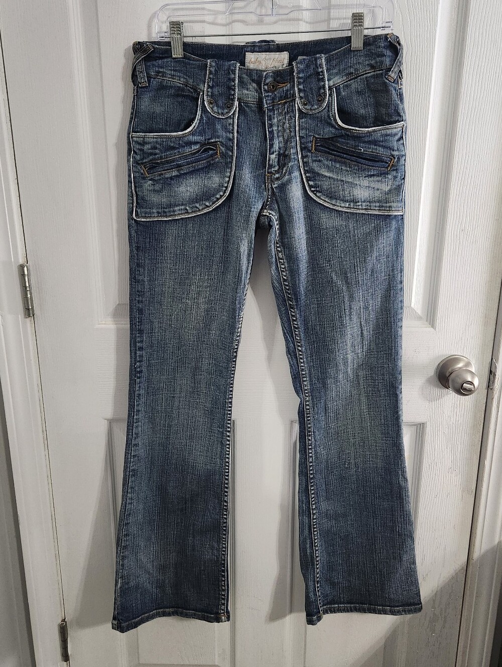 Vintage baby phat denim flare jeans y2k metallic streetwear western low rise
